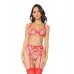 Holiday Embroidered Tulle Bra W/ruffled Trim, Garter Belt & G-string Red/nude Lg
