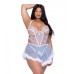 Holiday Snow Queen Metallic Snowflake Embroidered Babydoll W/marabou Hem & Thong Blue/white 1x
